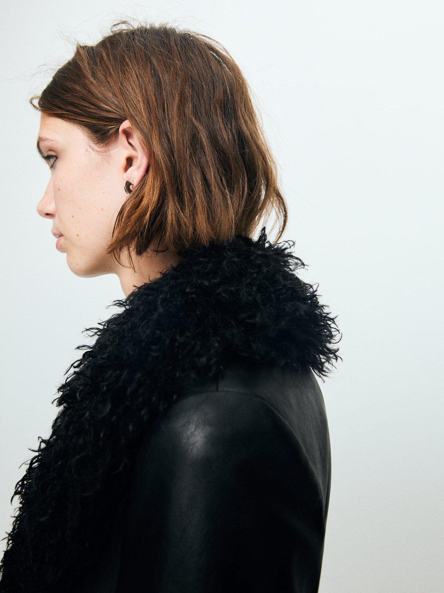 Product image 6 of 7, which shows Mango Charlotte Faux Leather Coat, Black, L