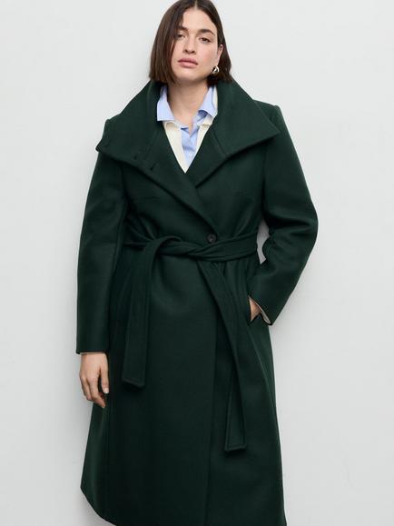 Mango Sirenita Funnel Neck Wool Rich Coat, Green, Green