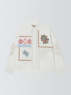 Weekend MaxMara Fonte Cutwork Floral Shirt, White/Multi, White/Multi