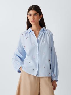 Weekend MaxMara Butterfly Embroidered Floral Stripe Shirt, Blue/Multi, Blue/Multi