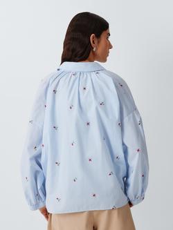 Weekend MaxMara Butterfly Embroidered Floral Stripe Shirt, Blue/Multi - view 2, Blue/Multi