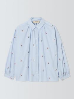 Weekend MaxMara Butterfly Embroidered Floral Stripe Shirt, Blue/Multi, Blue/Multi