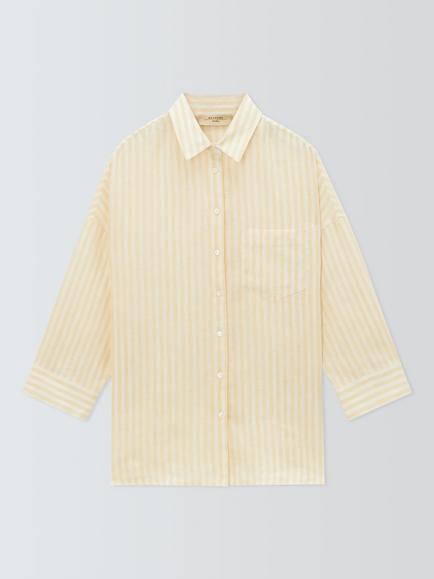 Weekend MaxMara Panetto Stripe Pure Linen Shirt, Yellow/White, Yellow/White