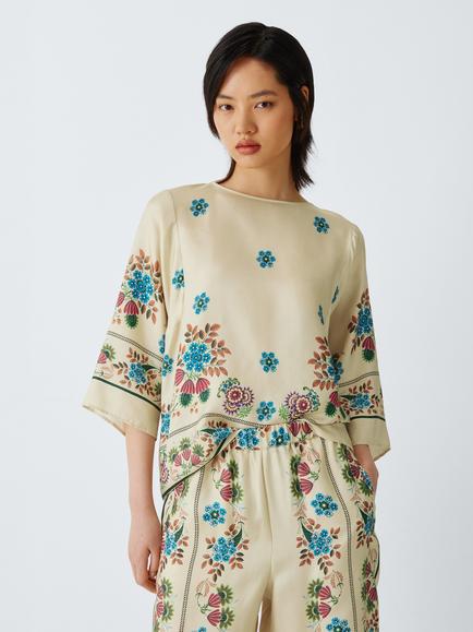 Weekend MaxMara Samba Floral Pure Silk Top, Ivory, Ivory