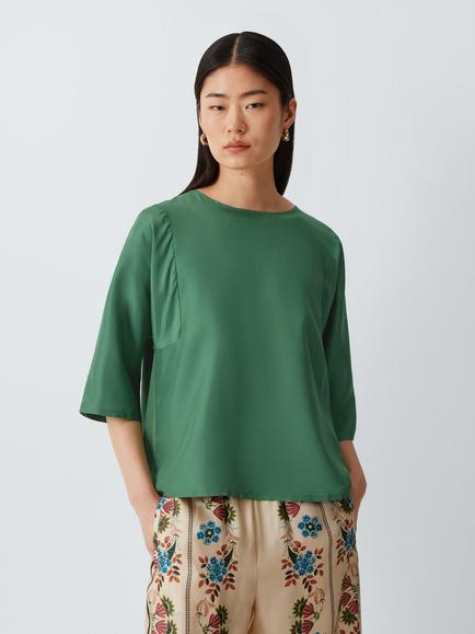 Weekend MaxMara Short Sleeve Silk Blouse, Green, Green
