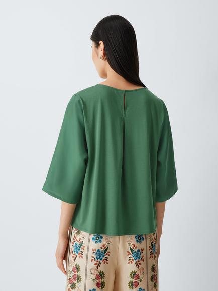 Weekend MaxMara Short Sleeve Silk Blouse, Green - view 2, Green