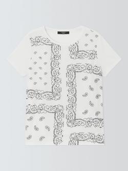 Weekend MaxMara Genio Paisley Silk Front T-Shirt, White/Black, White/Black