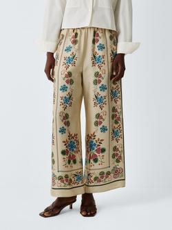 Weekend MaxMara Snack Floral Pure Silk Trousers, Ivory, Ivory