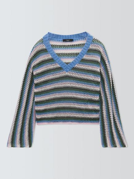 Weekend MaxMara Epica Crochet Stripe Pure Linen Jumper, Multi, Multi