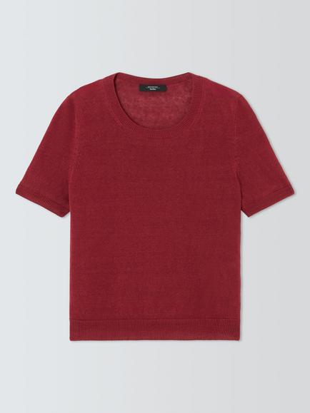 Weekend MaxMara Pancone Short Sleeve Pure Linen Jumper, Dark Red, Dark Red