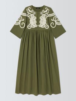 Weekend MaxMara Tilde Embroidered Smock Dress, Khaki/Cream, Khaki/Cream