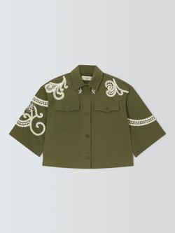 Weekend MaxMara Como Embroidered Shacket, Khaki/Cream, Khaki/Cream