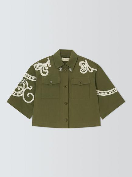 Weekend MaxMara Como Embroidered Shacket, Khaki/Cream, Khaki/Cream