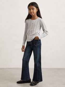 Reiss Kids' Fae Pointelle Wool Blend Cardigan, Grey, Grey