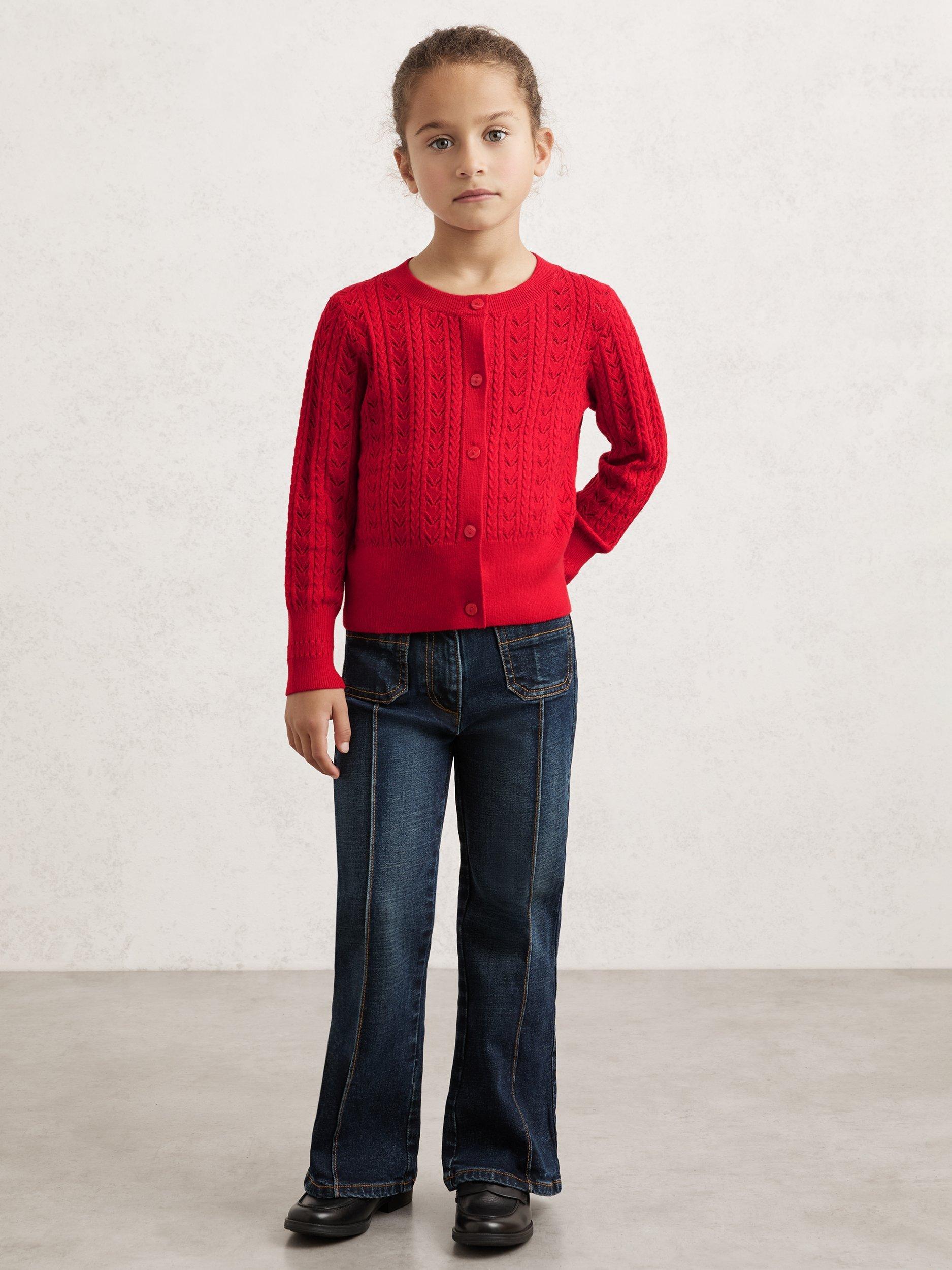 Product image 1 of 5, which shows Reiss Kids' Flo Cotton Wool Blend Cardigan, Red, 3-4 years
