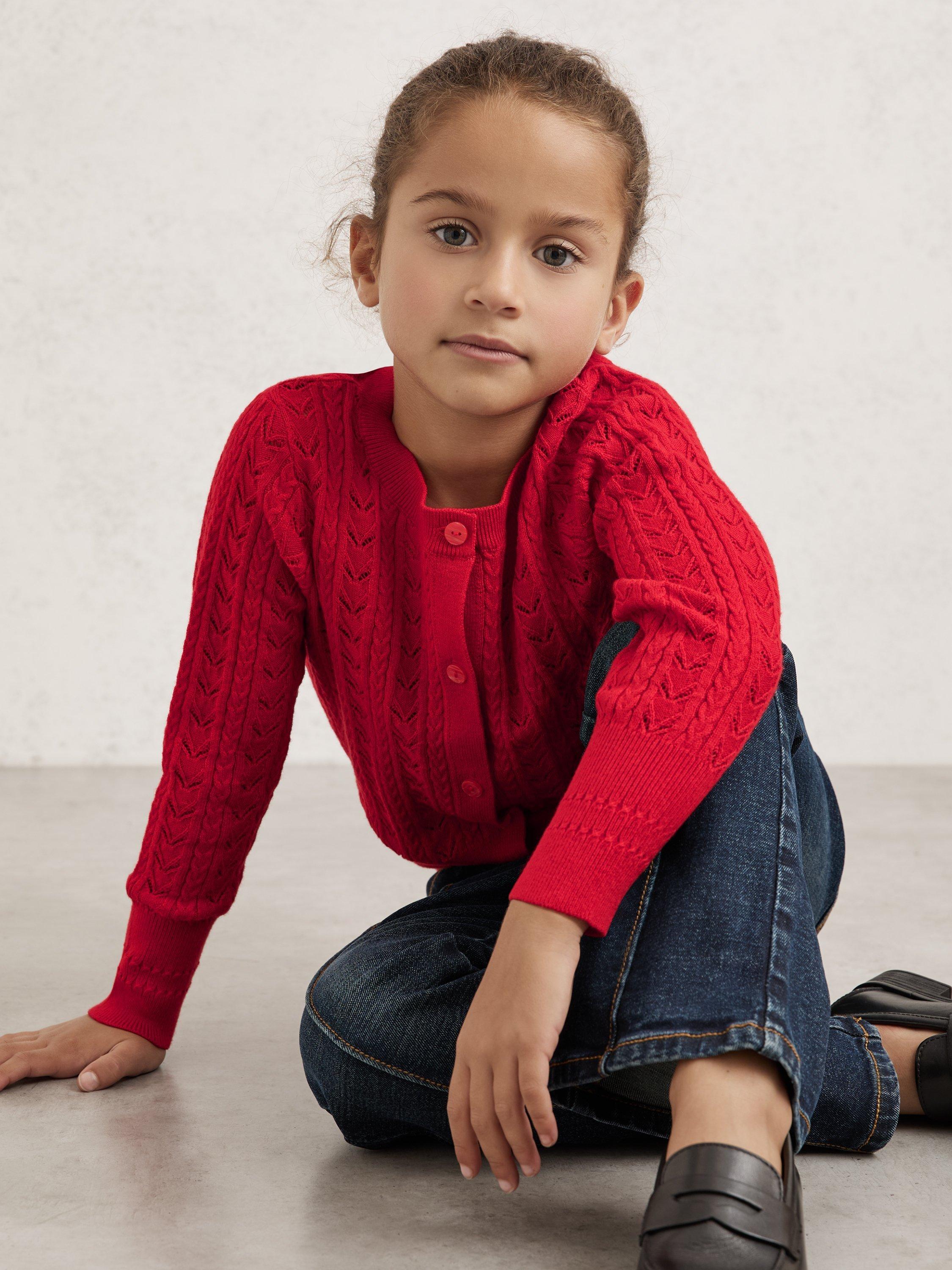 Product image 4 of 5, which shows Reiss Kids' Flo Cotton Wool Blend Cardigan, Red, 3-4 years