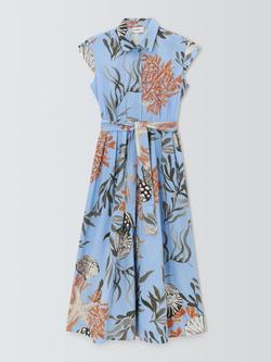 Marella Padana Coral Belted Shirt Dress, Blue/Multi, Blue/Multi