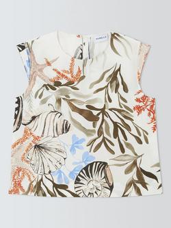 Marella Coastal Print Sleeveless Stretch Cotton Blend Top, White/Multi, White/Multi