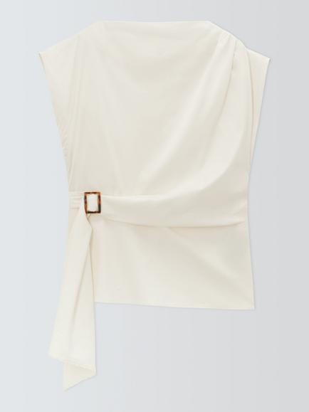 Marella Supremo Belted Drape Top, White, White