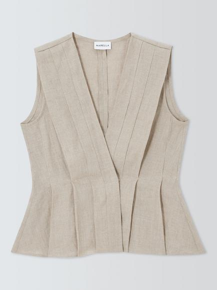 Marella Vallo Wrap Pure Linen Top, Beige, Beige