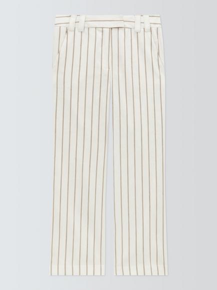 Marella Febo Stripe Linen Rich Trousers, Cream/Brown, Cream/Brown