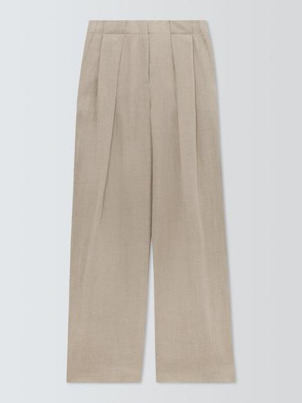 Marella Rete Pleat Pure Linen Trousers, Beige, Beige