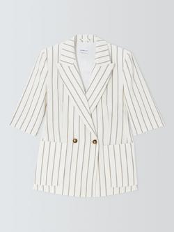 Marella Gondola Stripe Linen Rich Blazer, Cream/Brown, Cream/Brown