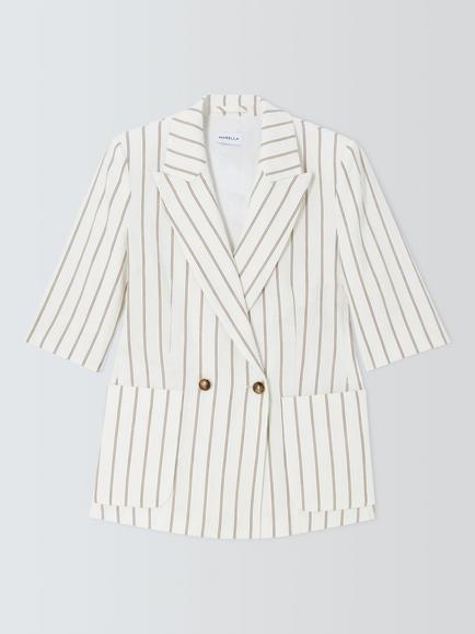 Marella Gondola Stripe Linen Rich Blazer, Cream/Brown, Cream/Brown