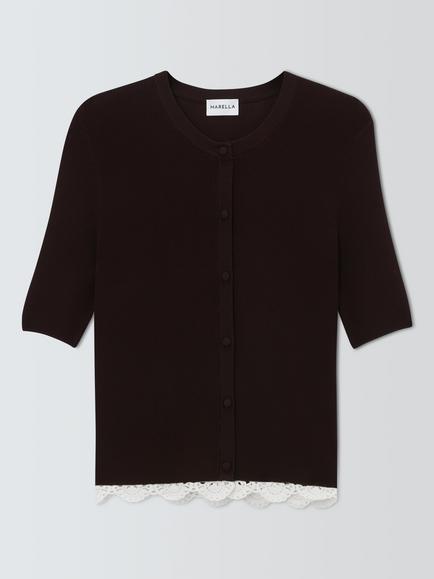Marella Farneto Scallop Trim Cardigan, Brown, Brown