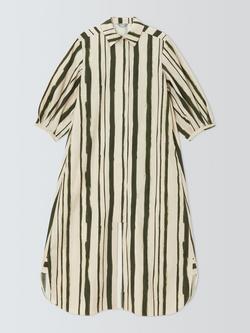 MM by MaxMara Short Puff Sleeve Striped Cotton Midi Shirt Dress, Cream/Green, Cream/Green