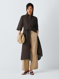 MM by MaxMara Tabella Pure Linen Shirt Dress, Dark Bown - view 2, Dark Bown