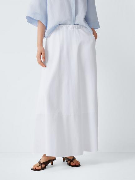 MM by MaxMara Elasticated Waist Cotton Midi Skirt, White, White