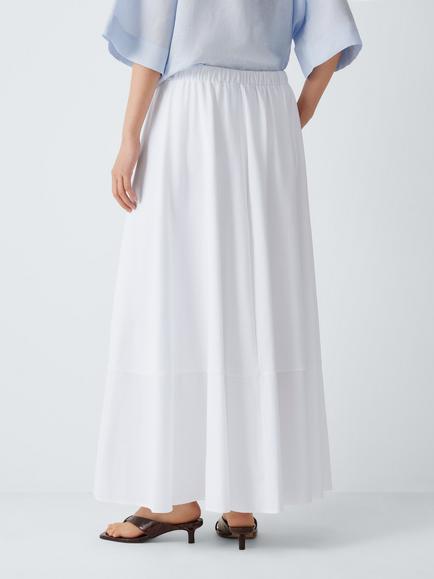 MM by MaxMara Elasticated Waist Cotton Midi Skirt, White - view 2, White