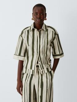 MM by MaxMara Pallore Stripe Short Sleeve Shirt, Cream/Green, Cream/Green