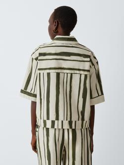 MM by MaxMara Pallore Stripe Short Sleeve Shirt, Cream/Green - view 2, Cream/Green