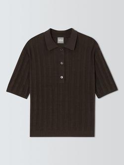 MM by MaxMara Rivetto Cable Knit Pure Linen Top, Dark Brown, Dark Brown