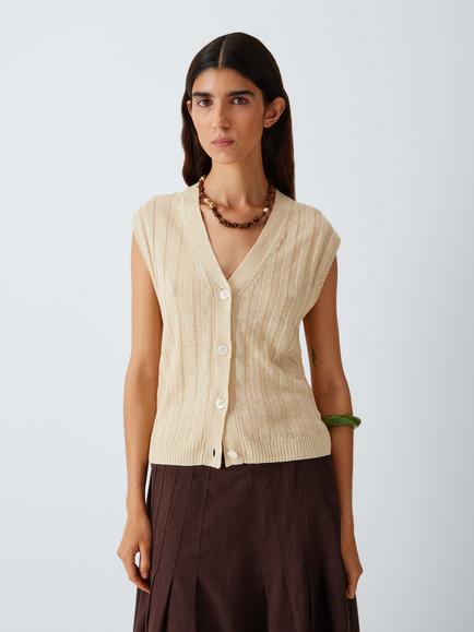 MM by MaxMara Ranghi Cable Knit Waistcoat, Beige, Beige