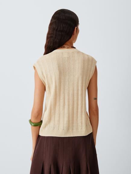 MM by MaxMara Ranghi Cable Knit Waistcoat, Beige - view 2, Beige