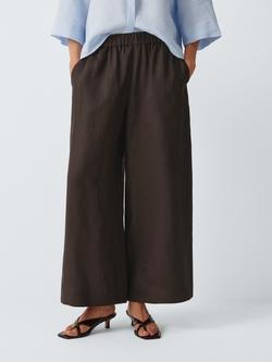 MM by MaxMara Wide Leg Elastic Waist Linen Trousers, Dark Brown, Dark Brown
