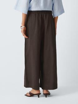 MM by MaxMara Wide Leg Elastic Waist Linen Trousers, Dark Brown - view 2, Dark Brown