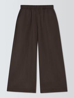 MM by MaxMara Wide Leg Elastic Waist Linen Trousers, Dark Brown, Dark Brown