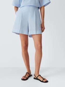 MM by MaxMara Pleat Front Cotton Shorts, Light Blue, Light Blue