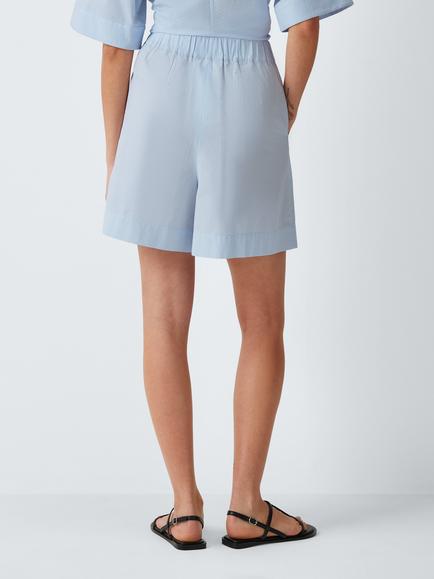 MM by MaxMara Pleat Front Cotton Shorts, Light Blue - view 2, Light Blue