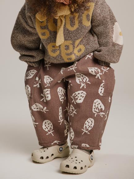 Claude & Co Kids' Emerson Strawberry Print Trousers, Chocolate, Chocolate