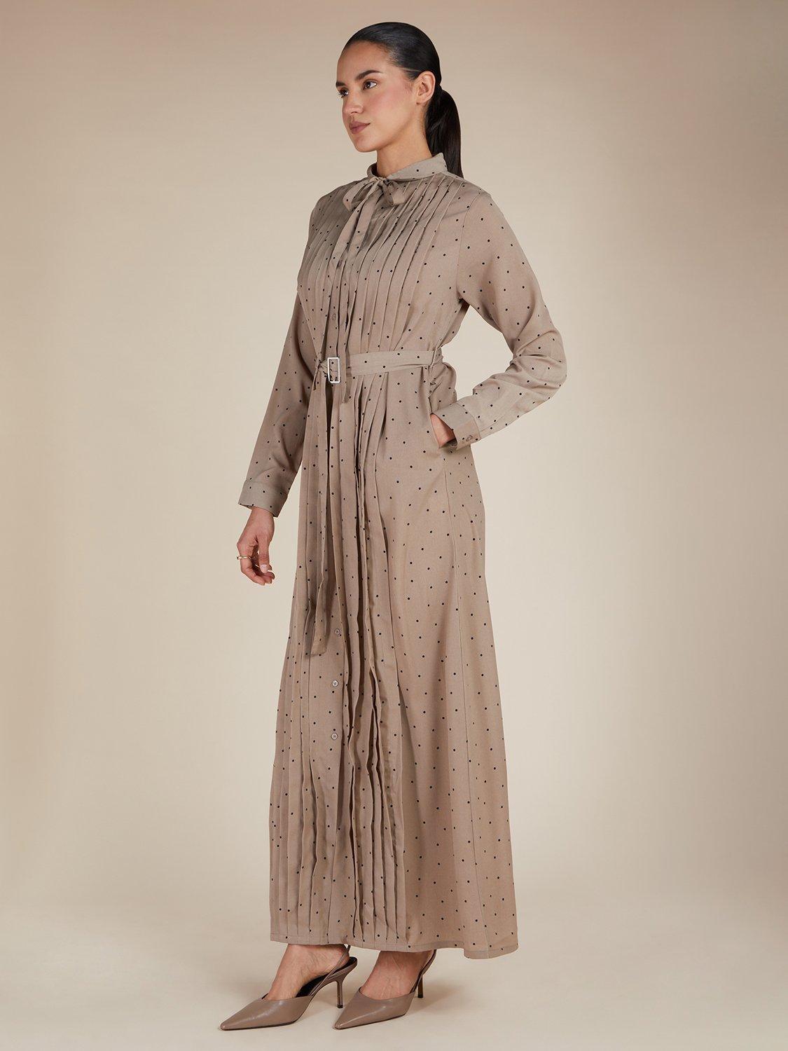 Product image 2 of 4, which shows Aab Polka & Pleats Maxi Dress, Beige, S Reg