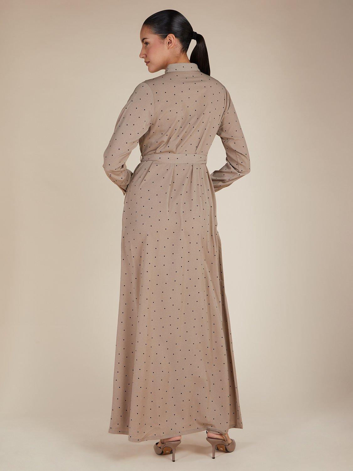 Product image 3 of 4, which shows Aab Polka & Pleats Maxi Dress, Beige, S Reg