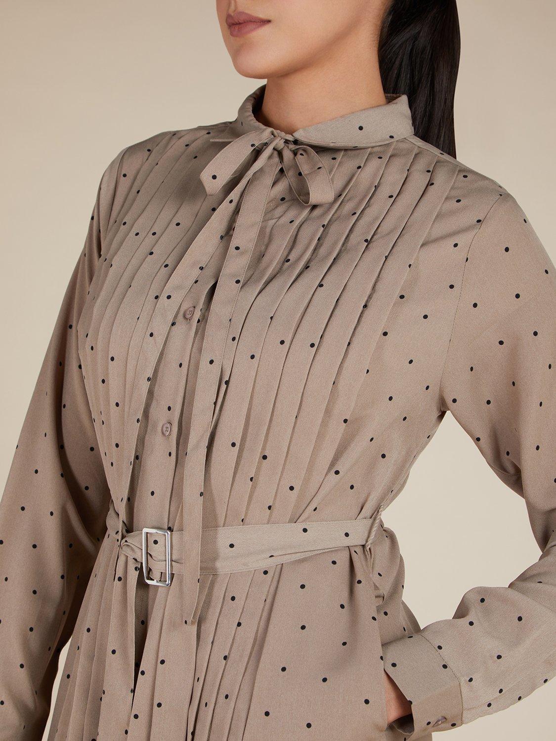 Product image 4 of 4, which shows Aab Polka & Pleats Maxi Dress, Beige, S Reg