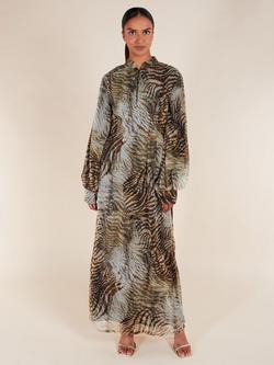 Aab Serengeti Textured Animal Print Maxi Dress, Brown/Multi, Brown/Multi