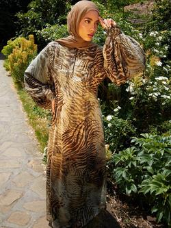 Aab Serengeti Textured Animal Print Maxi Dress, Brown/Multi - view 2, Brown/Multi