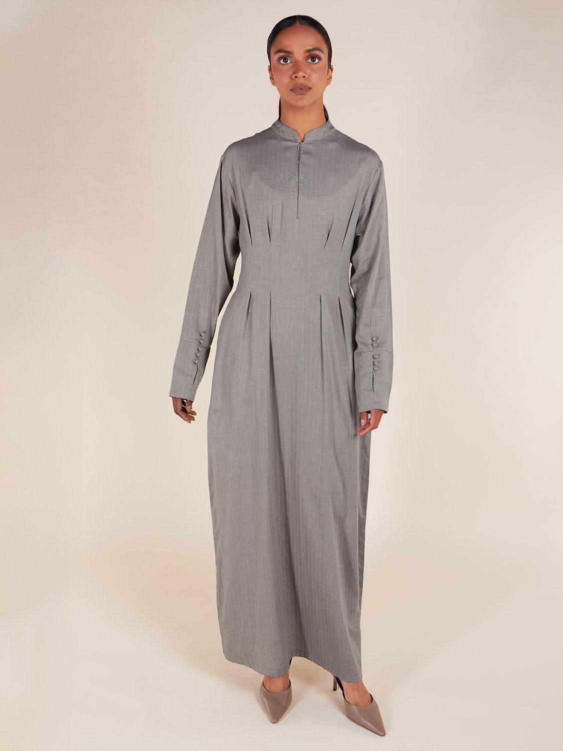 Product image 1 of 4, which shows Aab Tweed Style Maxi Dress, Light Grey, S Reg